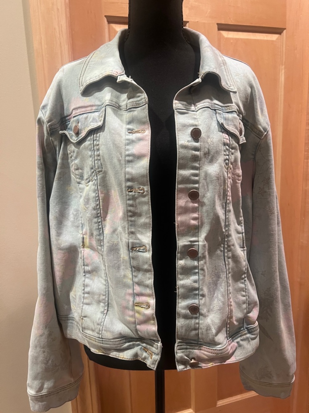 Charlie B Pastel Florals Light Blue Denim Jacket Shabby Chic Cottage Coquette L